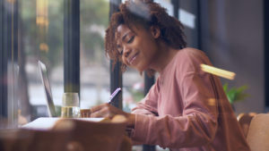 black woman doing internet research